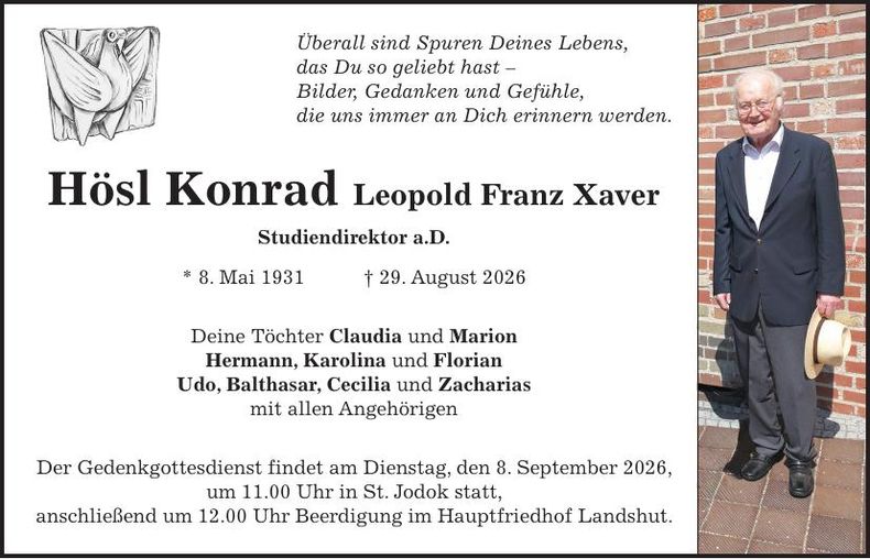 Traueranzeige Konrad Leopold Franz Xaver Hösl