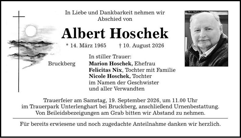 Traueranzeige Albert Hoschek