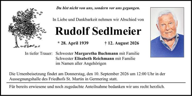 Traueranzeige Rudolf Sedlmeier