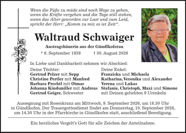 Traueranzeige Waltraud Schwaiger