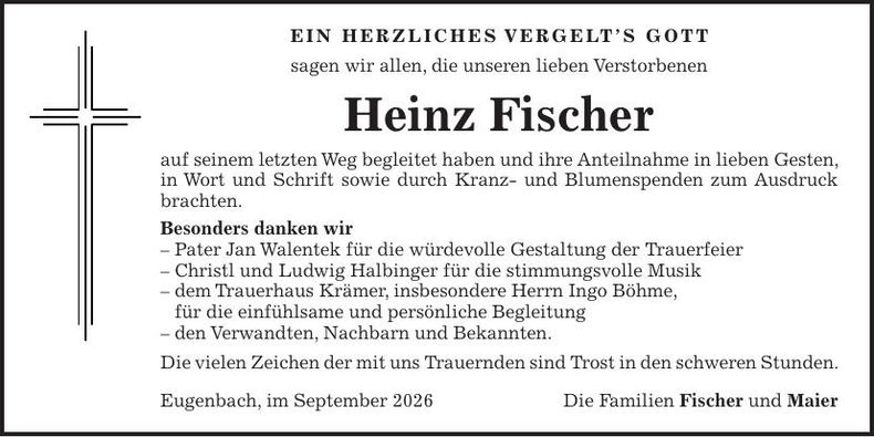 Traueranzeige Heinz Fischer