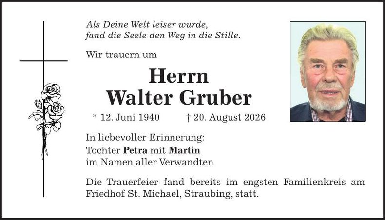 Traueranzeige Walter Gruber