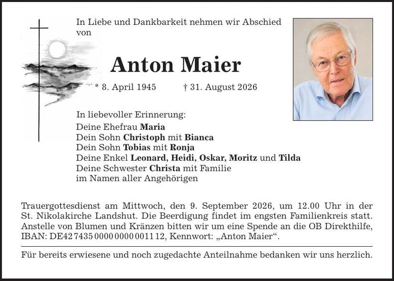 Traueranzeige Anton Maier