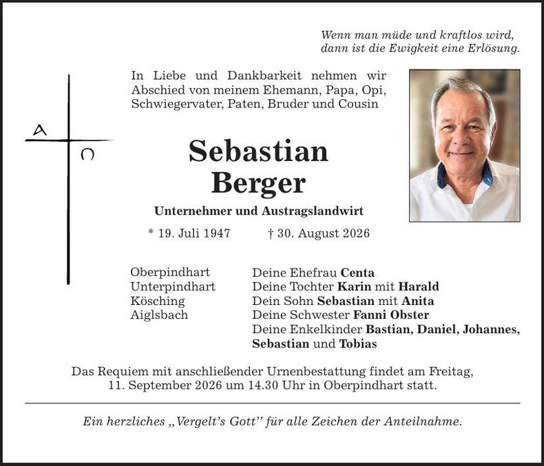 Traueranzeige Sebastian Berger