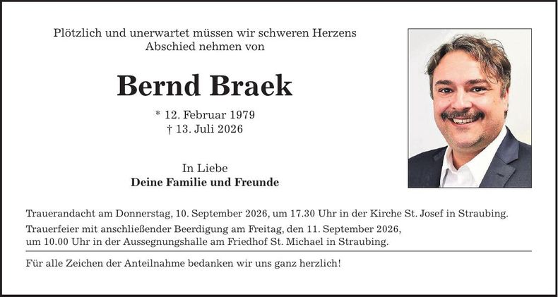 Traueranzeige Bernd Braek 