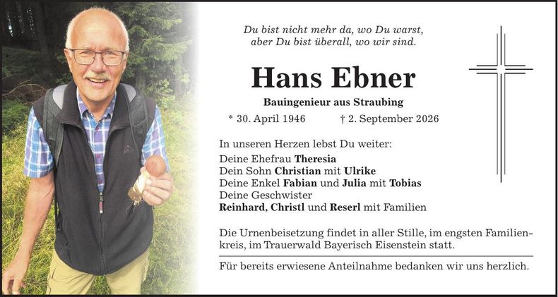 Traueranzeige Ebner Hans