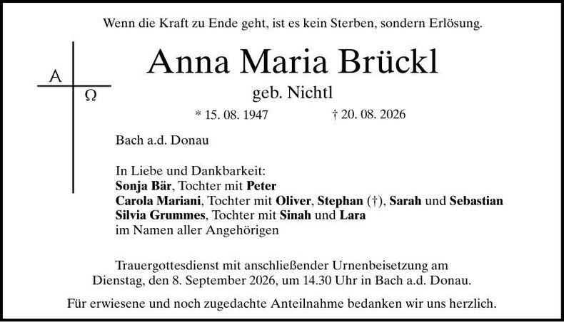 Traueranzeige Anna Maria Brückl