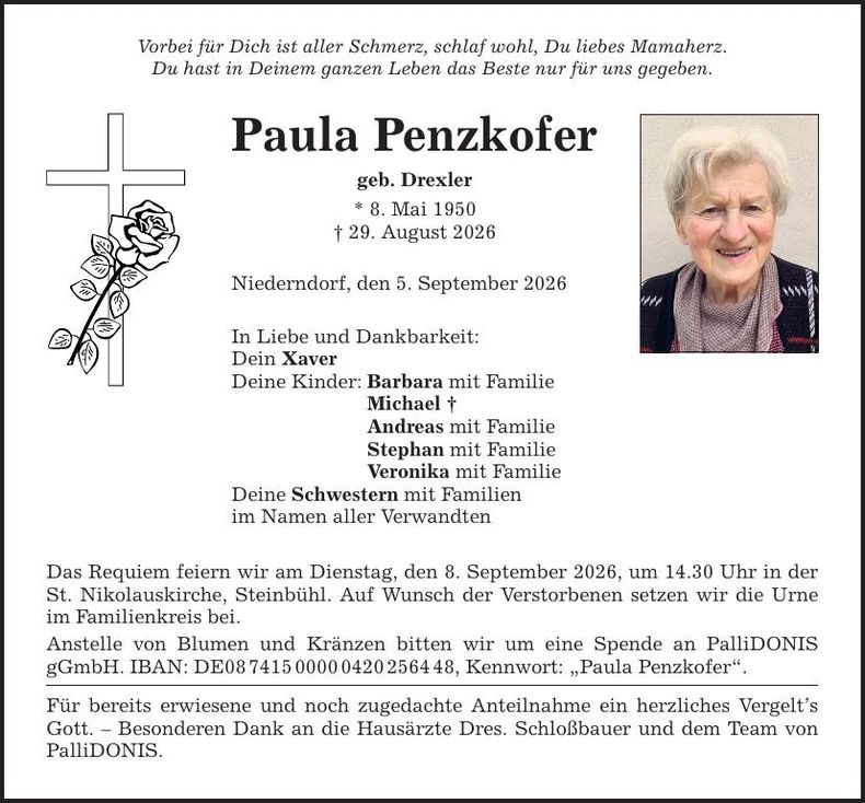 Traueranzeige Paula Penzkofer
