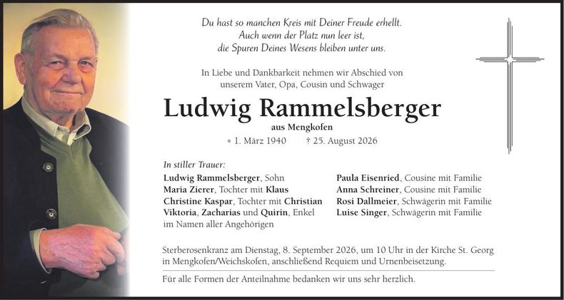 Traueranzeige Ludwig Rammelsberger