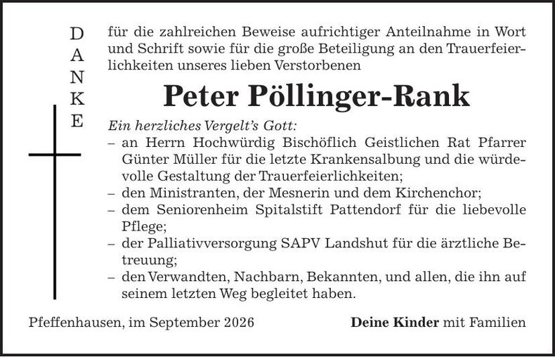 Traueranzeige Peter Pöllinger-Rank