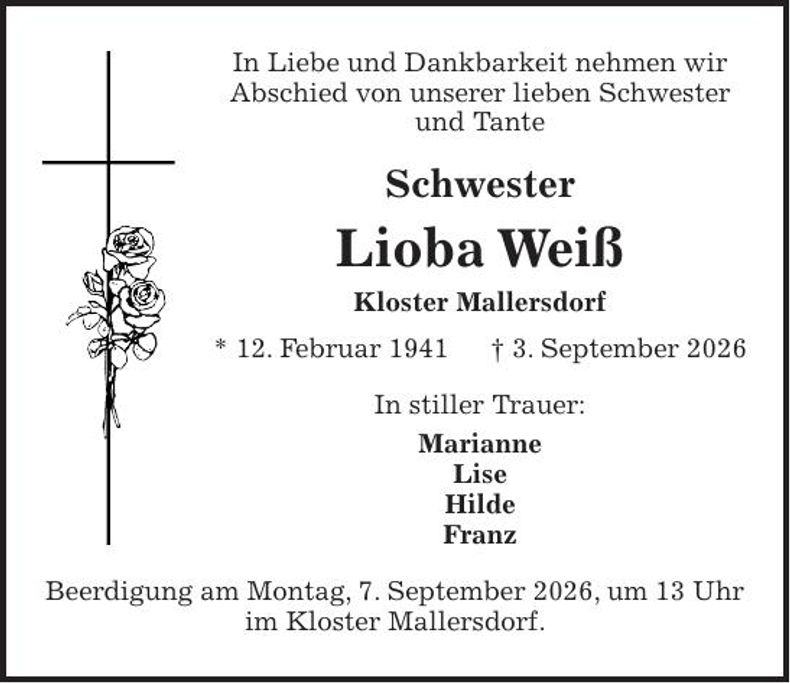 Traueranzeige Lioba Weiß