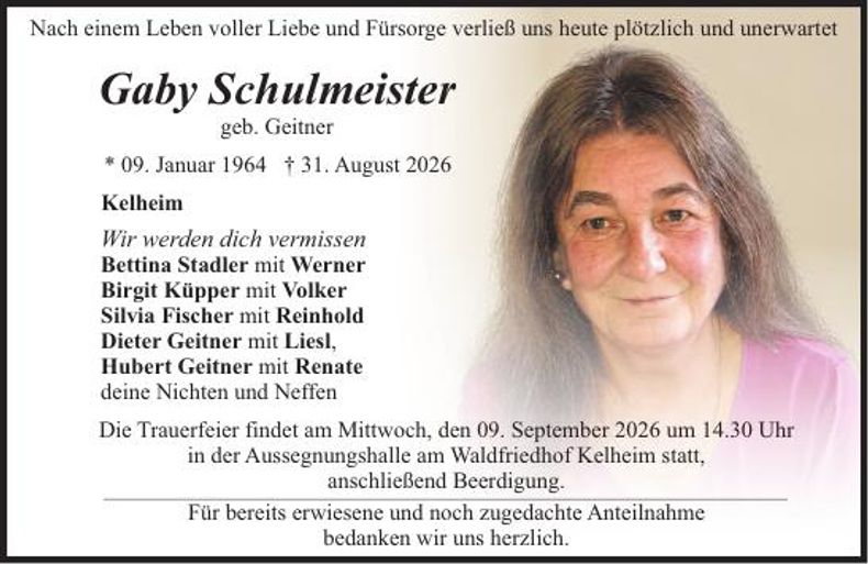 Traueranzeige Gaby Schulmeister