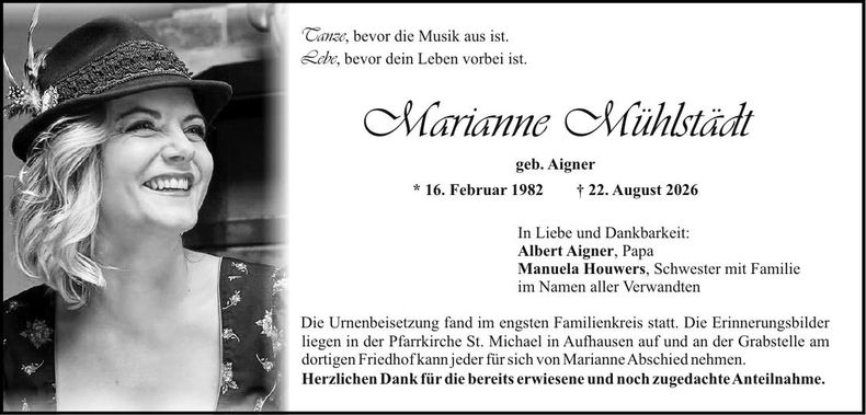 Traueranzeige Marianne  Mühlstädt