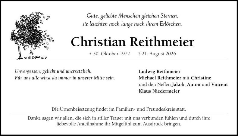 Traueranzeige Christian Reithmeier