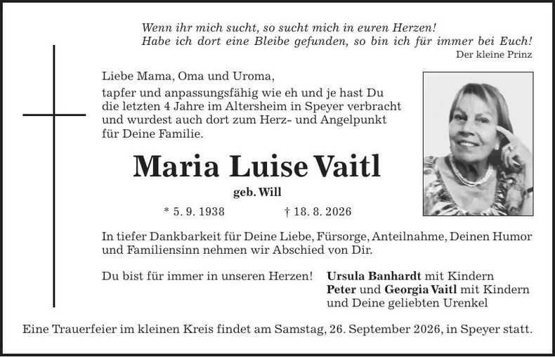 Traueranzeige Maria Luise Vaitl