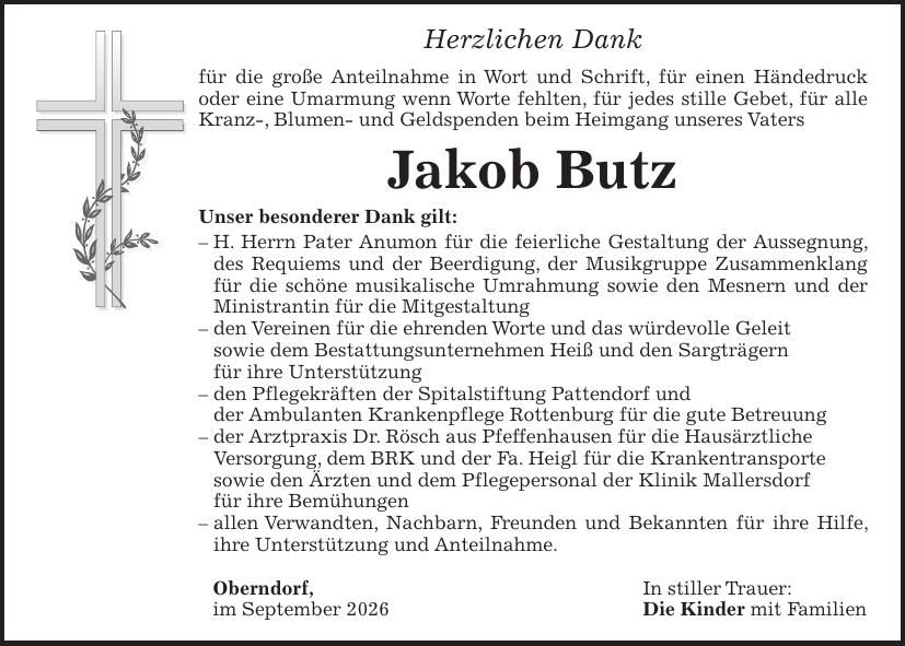 Traueranzeige Jakob Butz