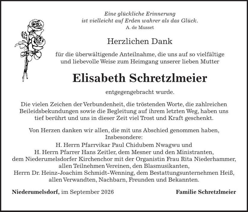 Traueranzeige Elisabeth Schretzlmeier