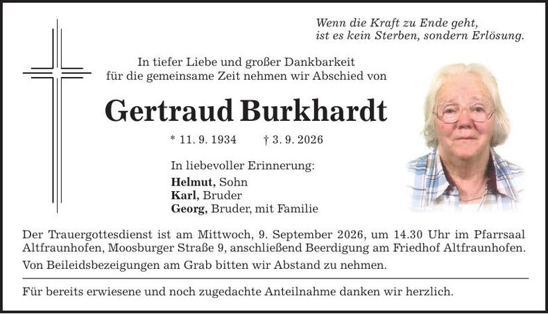Traueranzeige Gertraud Burkhardt