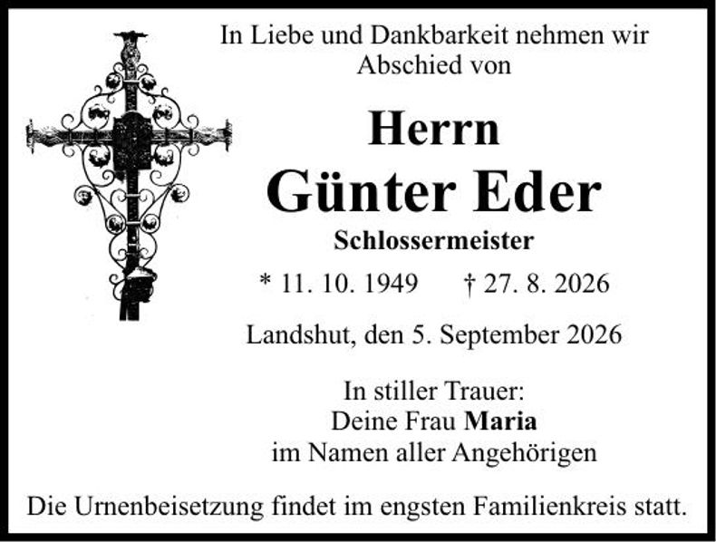 Traueranzeige Günter Eder
