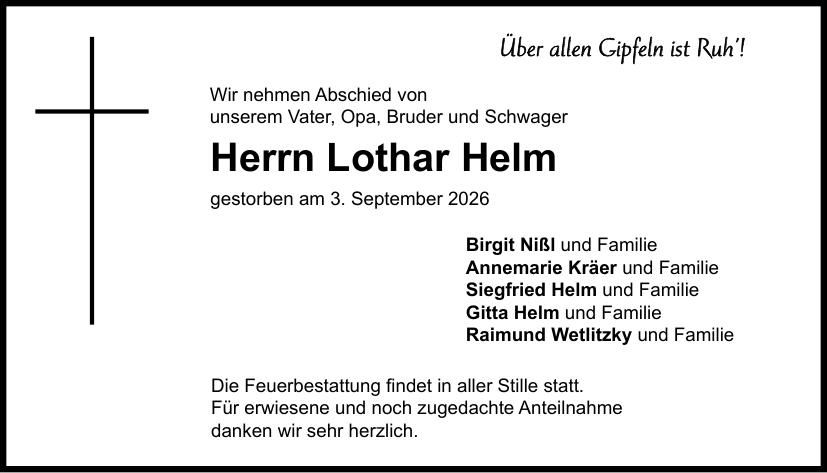 Traueranzeige Lothar Helm