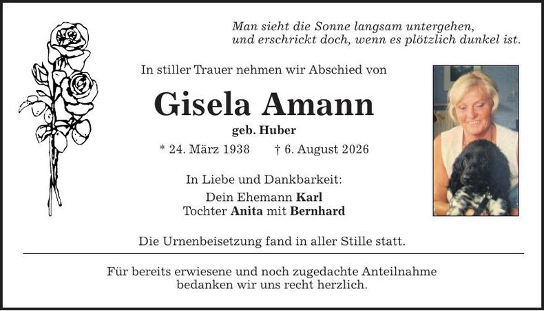 Traueranzeige Gisela Amann