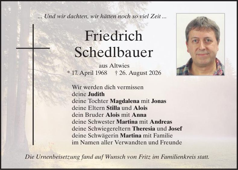 Traueranzeige Friedrich Scheldbauer