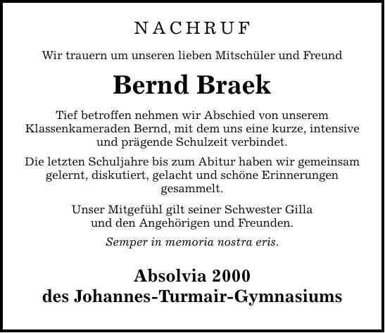 Traueranzeige Bernd Braek