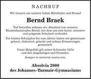 Traueranzeige Bernd Braek