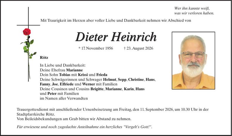 Traueranzeige Dieter Heinrich