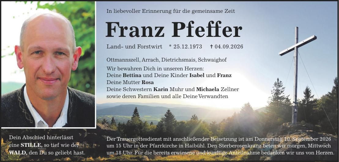Traueranzeige Franz Pfeffer