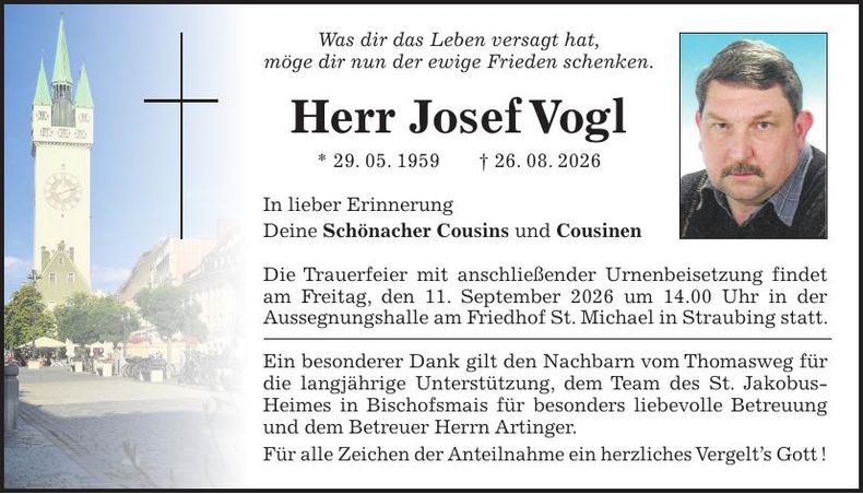 Traueranzeige Josef Vogl