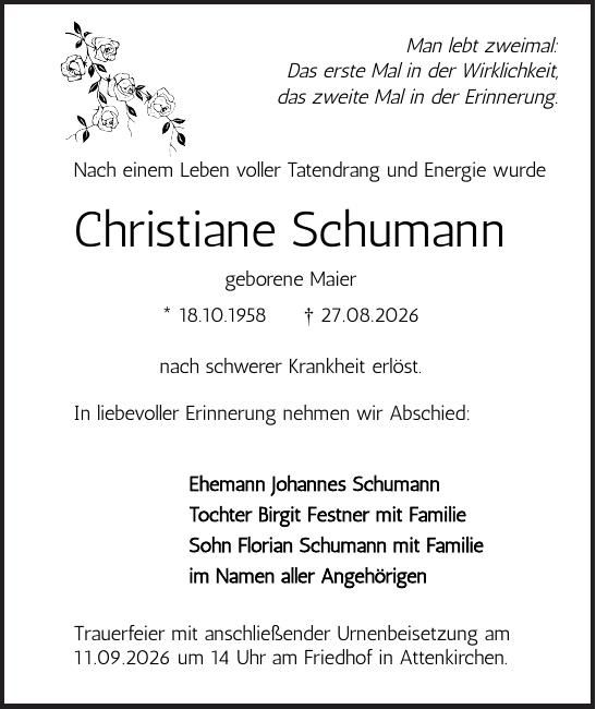 Traueranzeige Christiane Schumann
