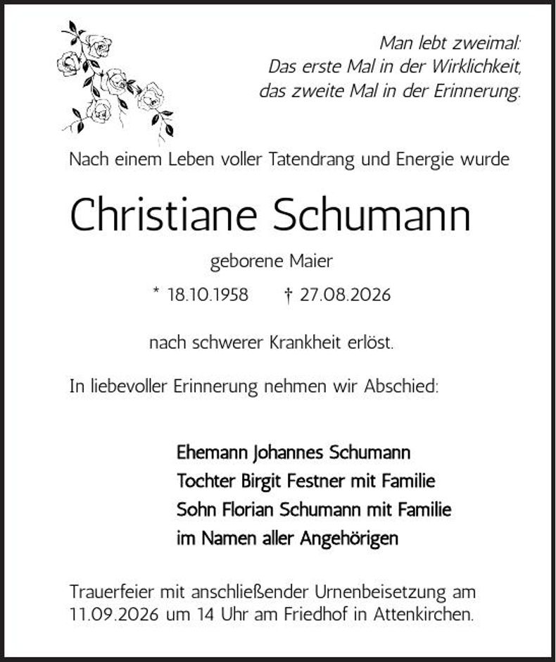 Traueranzeige Christiane Schumann