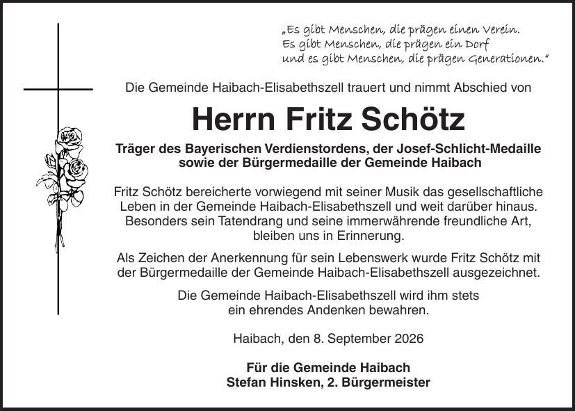Traueranzeige Fritz Schötz