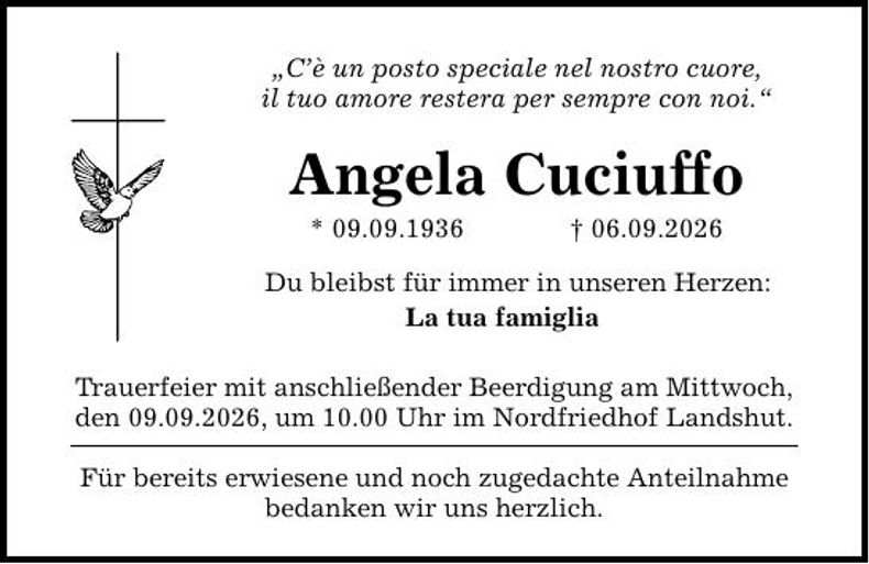 Traueranzeige Angela Cuciuffo
