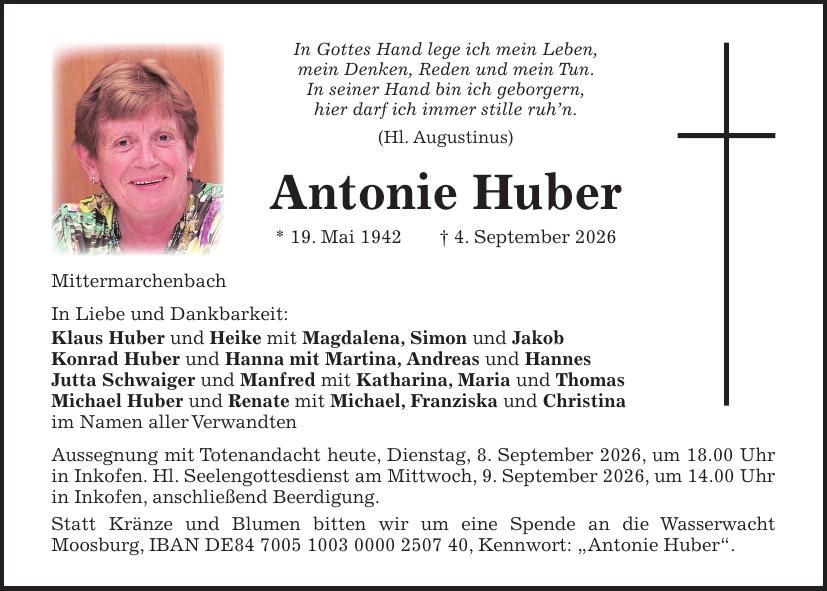 Traueranzeige Antonie Huber