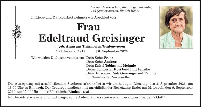 Traueranzeige Edeltraud Greisinger