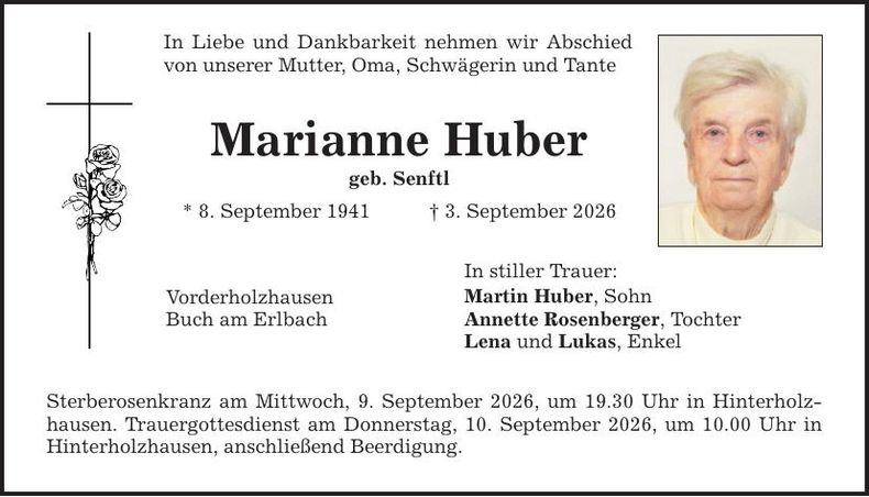Traueranzeige Marianne Huber