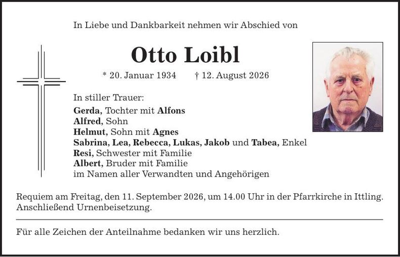 Traueranzeige Otto Loibl