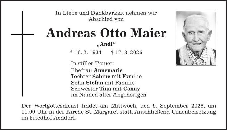 Traueranzeige Andreas Otto Maier