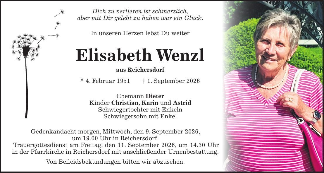 Traueranzeige Elisabeth Wenzl