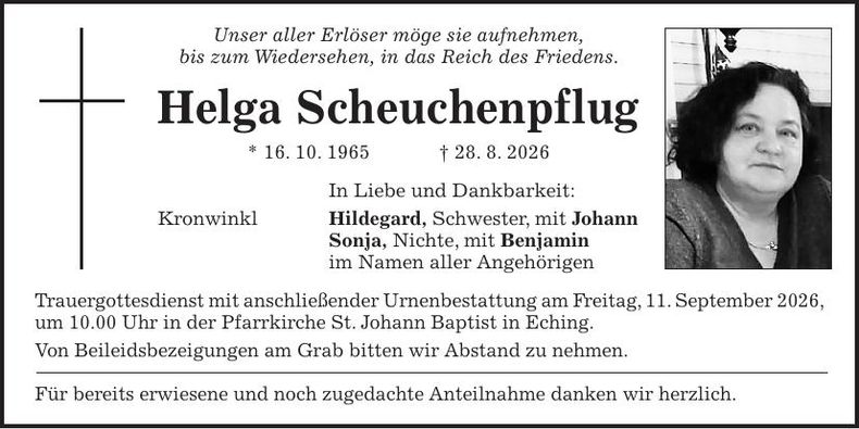 Traueranzeige Helga Scheuchenpflug