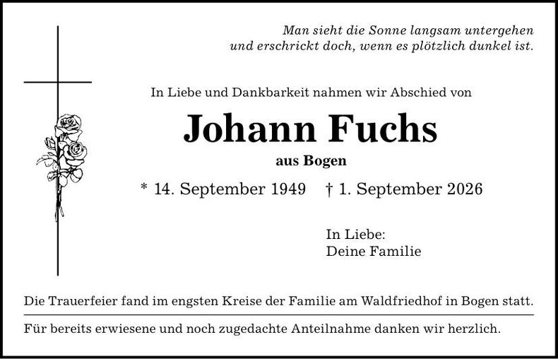 Traueranzeige Johann Fuchs
