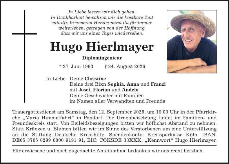 Traueranzeige Hugo Hierlmayer