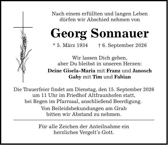 Traueranzeige Georg Sonnauer