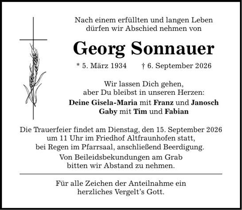 Traueranzeige Georg Sonnauer