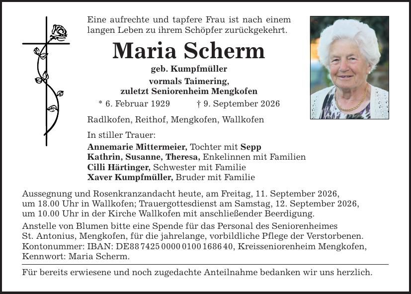 Traueranzeige Maria Scherm