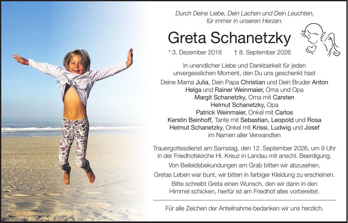 Traueranzeige Greta Schanetzky