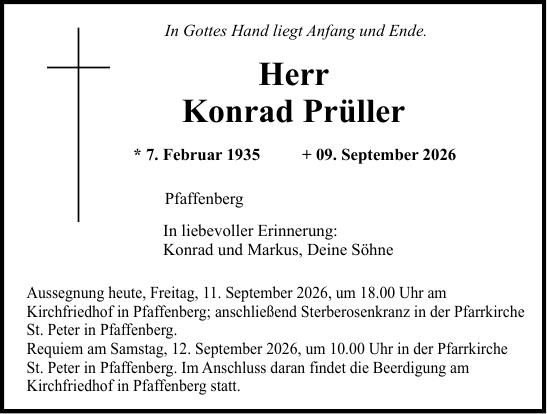 Traueranzeige Konrad Prüller