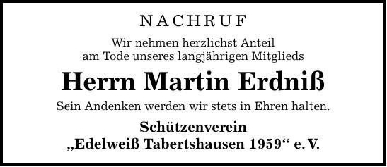 Traueranzeige Martin Erdniß
